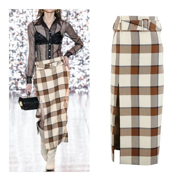 STAUD Dresses & Skirts - STAUD Simone High Slit Belted Plaid Midi Skirt HTF